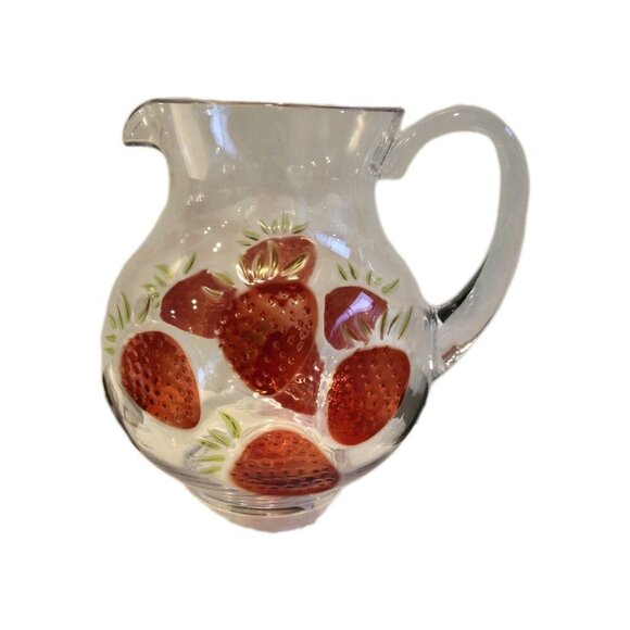 New LRG Strawberry Clear Plastic Ice Tea Water Pitcher Spring Summer Party BBQ - Picture 3 of 3